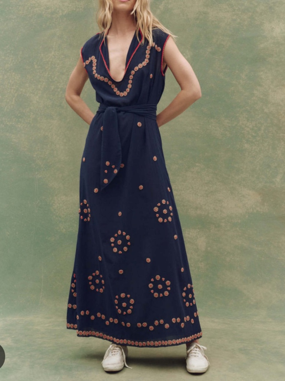 NWT The Great. Beaded Corridor Dress, Navy Cotton blend, Medium (2)